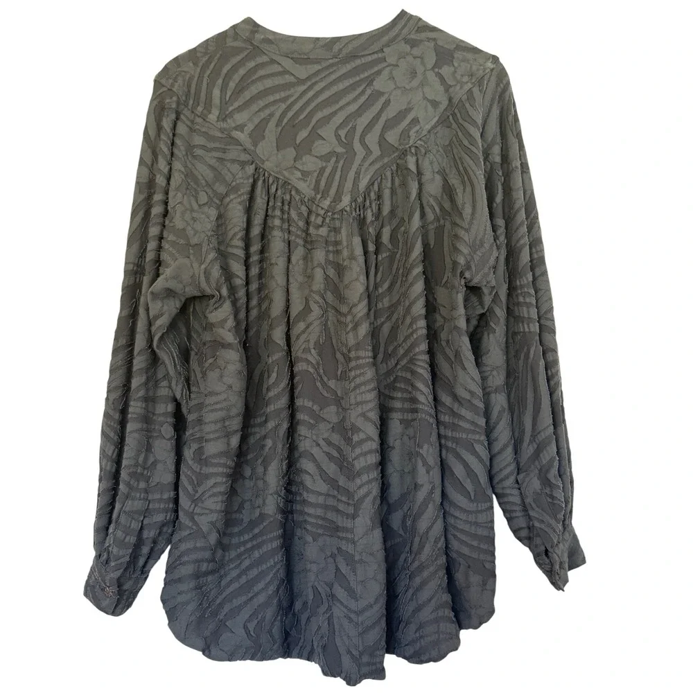 FREE PEOPLE Dark Teal Oversized Button Down Top Size S - Picture 2 of 7